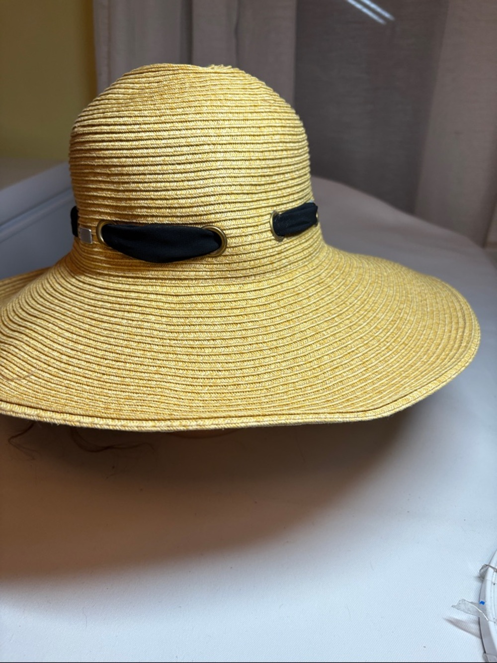 HBY Miami Tan Paper Straw Wide Brimmed Hat black Fabric Embellishment One Size